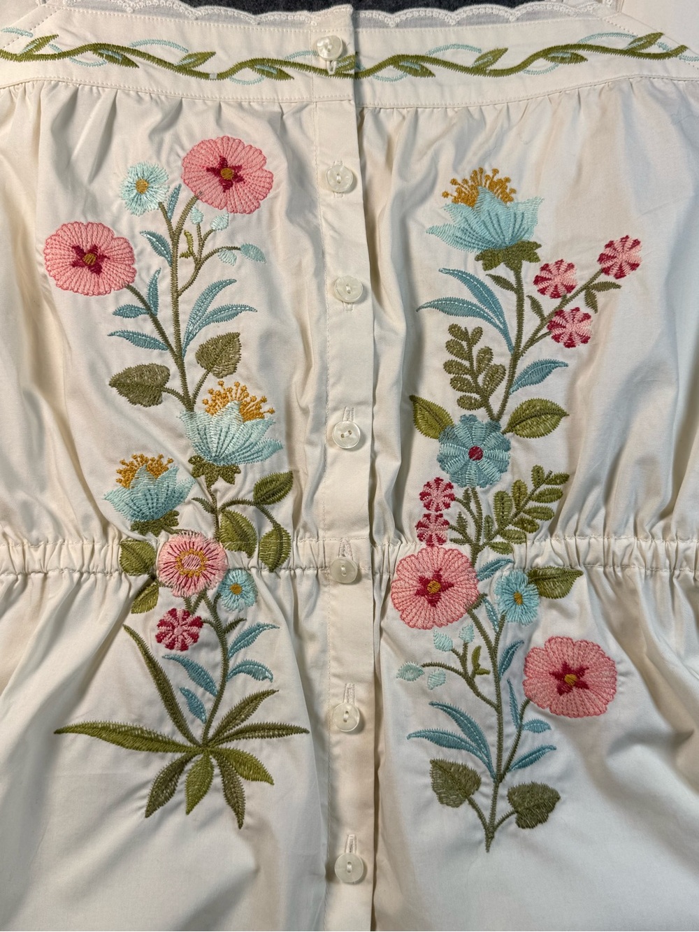 Spartina 449 Women’s Floral Embroidered Peplum Ivory Tank Button Front Blouse XL - Picture 4 of 12